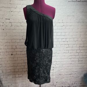 Jackie Jon size 4 black one shoulder cocktail dress